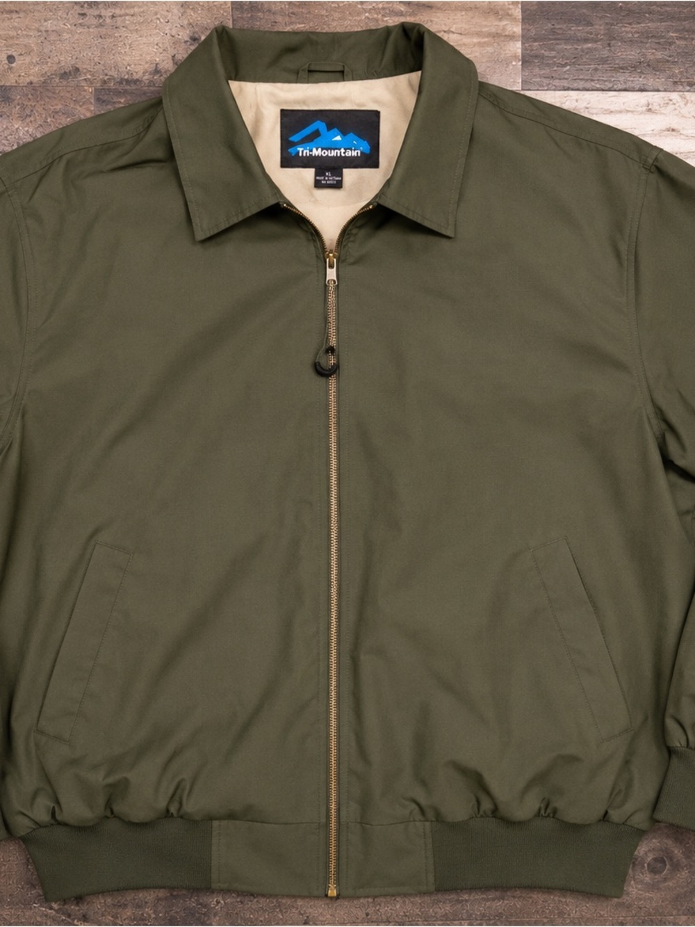 Vintage Tri-Mountain Olive Men's Bomber Jacket with Zip XL